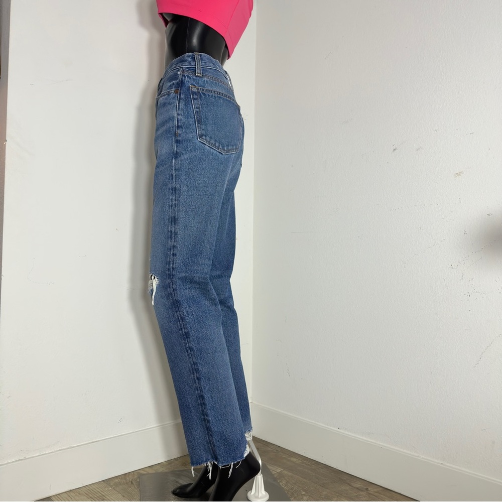 $265 NWT RE/DONE 70s Stove Pipe High Rise Button Fly Knee Rip Jeans Size 25 - Picture 12 of 15